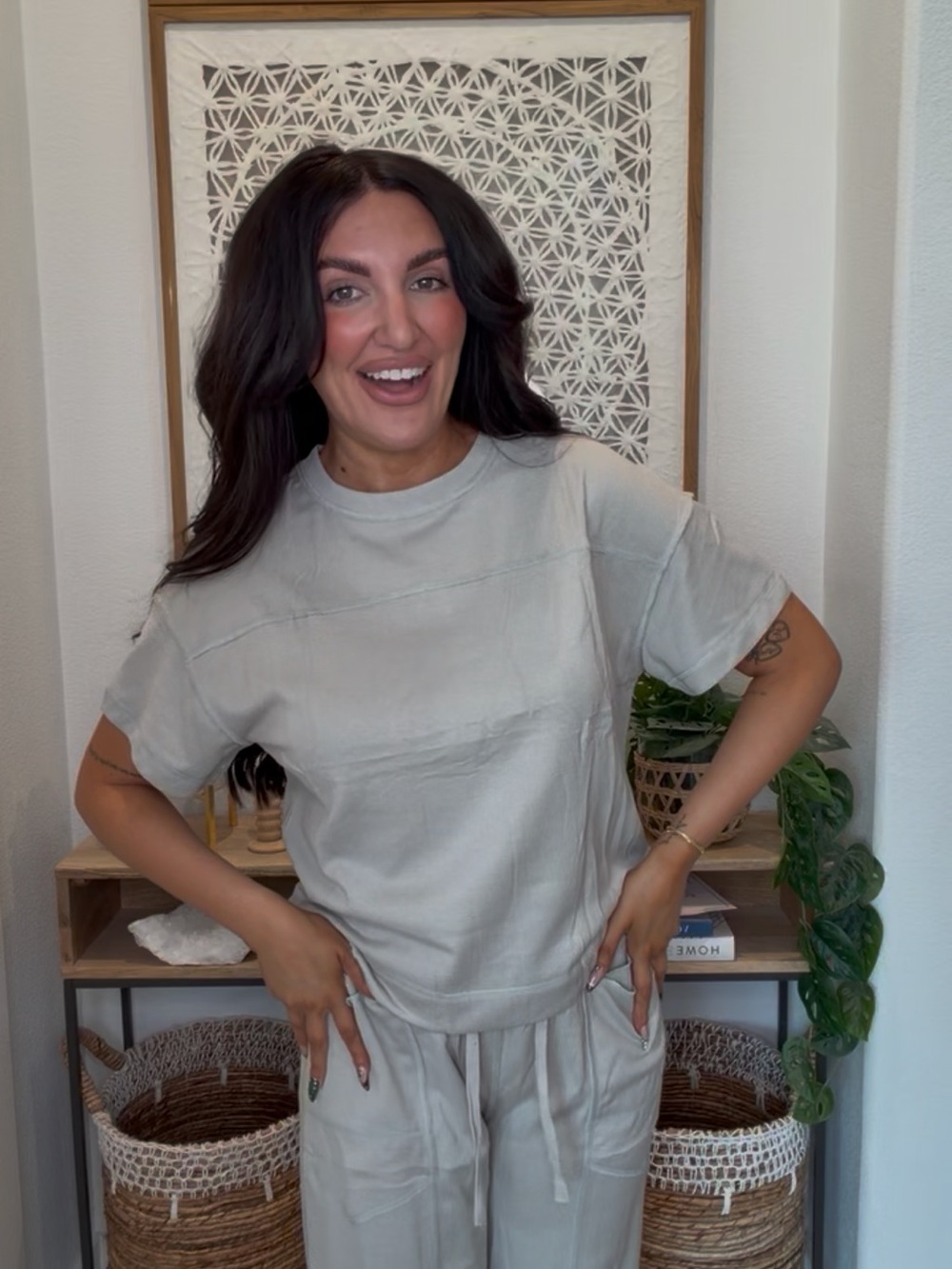 Casual Relaxed Crewneck Top and Bottom in Light Gray